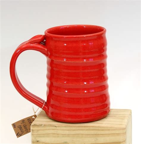 Extra Large Coffee Mug Red Pottery Mug by by LaurenBauschOriginal