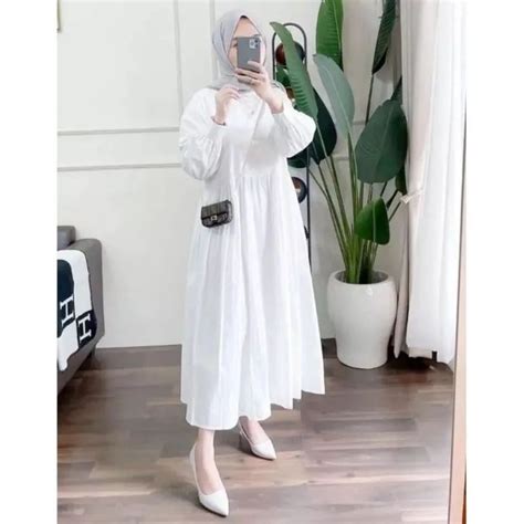 Jual UKURAN S M L XL BAJU MIDI CRINCLE AIRFLOW SNOWY WHITE MIDI PUTIH ...