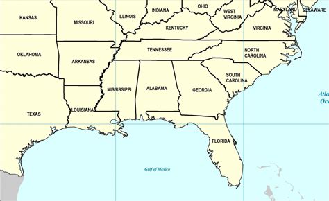 Southern States In Usa Map