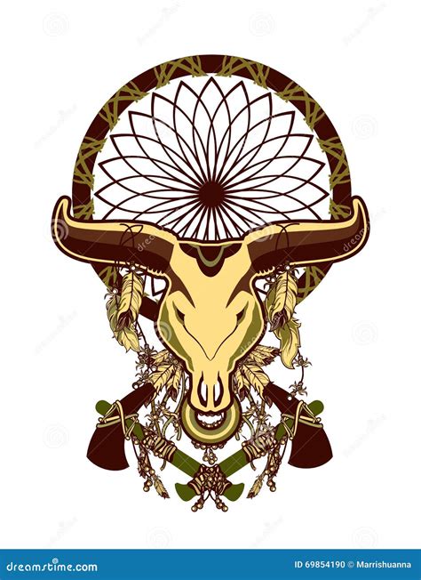 Bull skull tattoo stock vector. Illustration of boom - 69854190