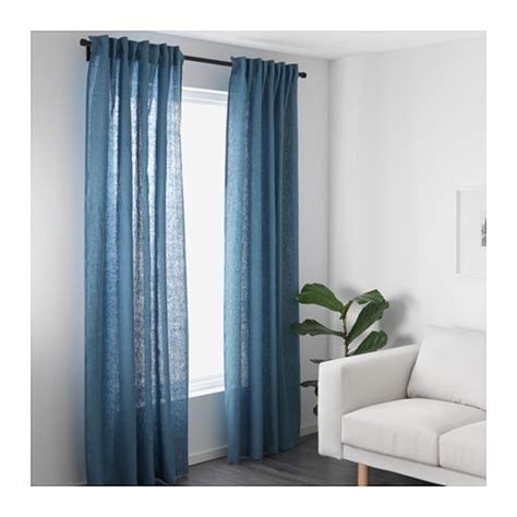 IKEA Aina Curtains Drapes BLUE LINEN 98" Long