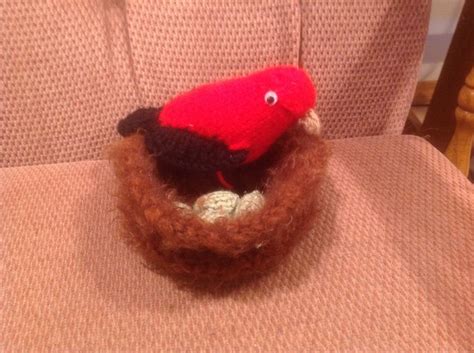 Scarlet tanager knitted with eggs and nest | Scarlet tanager, Knitted, Scarlet