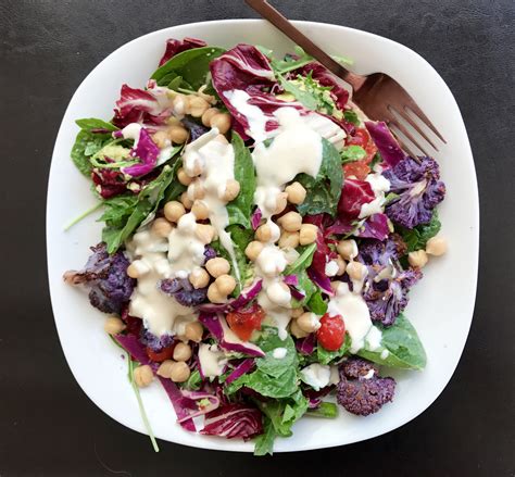 Spinach & Purple Cauliflower Salad with Creamy Yogurt Dressing | Jessica Cording Nutrition