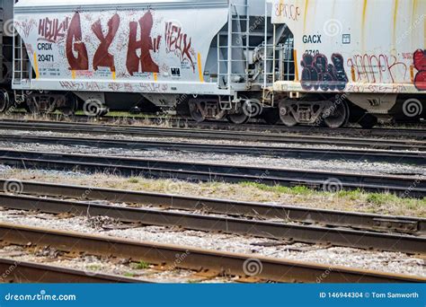 Graffiti on Freight Cars at Stratford, Ontario, Canada Editorial Stock Image - Image of canada ...