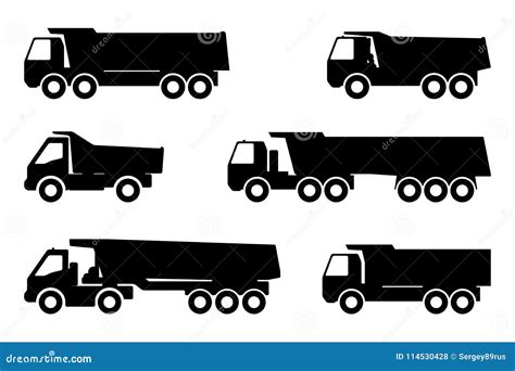 Set Silhouette of a Dump Truck. Stock Vector - Illustration of ...