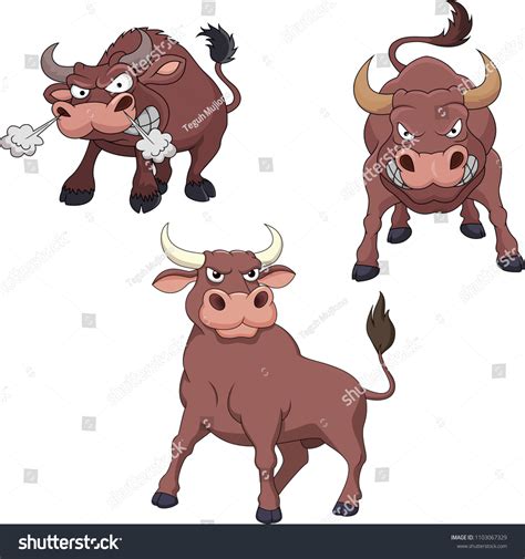 Cartoon Angry Bull Collection Set Stock Vector (Royalty Free ...