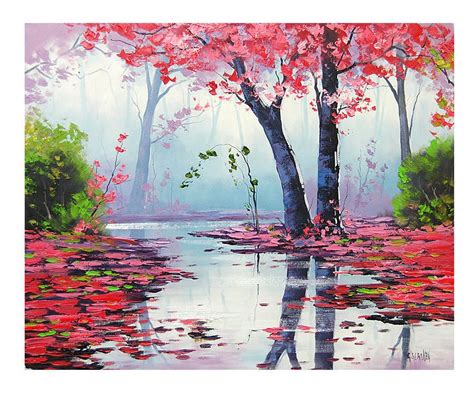 PINK WALL ART Decor Tree Paintings Pink Landscape Trees River - Etsy | Art painting, Tree ...