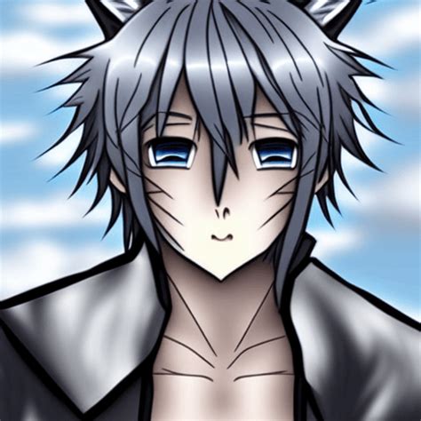 Anime Boy with Silver Hair and Black Wolf Ears · Creative Fabrica