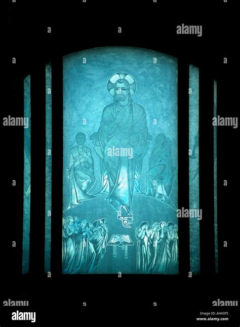 Etched glass window with Christ as central figure Galway Cathedral Galway City Ireland Stock ...