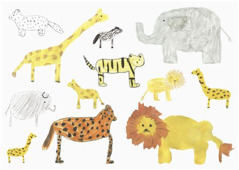 Childs drawing safari animals on whit background stock photo (213192) - YouWorkForThem