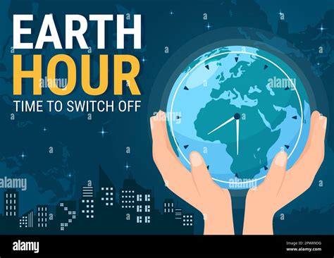 Happy Earth Hour Day Illustration with Lightbulb, World Map and Time to Turn Off in Flat Sleep ...