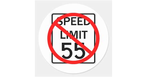 No 55 mph Speed Limit Sign Classic Round Sticker | Zazzle