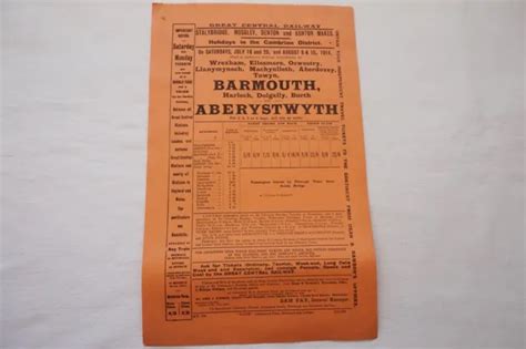 1914 GREAT CENTRAL Railway Timetable Handbill GCR Barmouth Aberystwyth Harlech EUR 21,34 ...