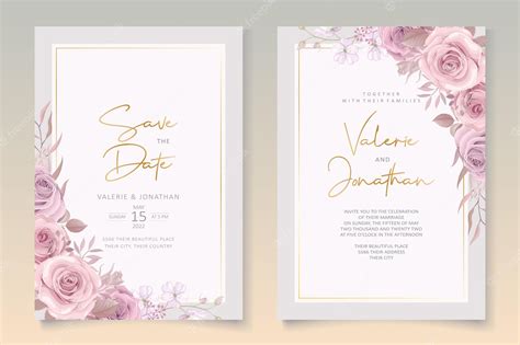 Premium Vector | Pink floral wedding card design