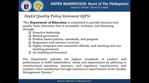 🌿DepEd Quality Policy Statement... - SMM&E- SDO Marinduque