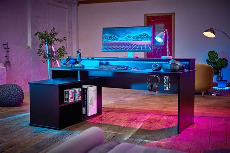 Buy RestRelax - Alpha Gaming Desk UK's #1 Gaming Desk With LED Lights 200CM x 91CM x 125.5CM ...