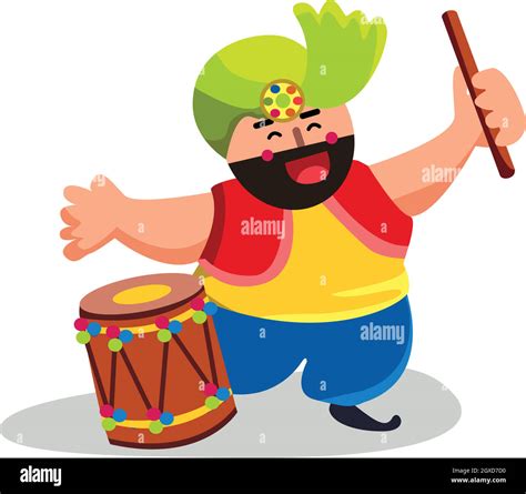 Punjabi Character With Drum Sticks And Dhol Vector Stock Vector Image ...