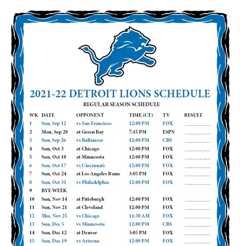 2022 Lions Schedule