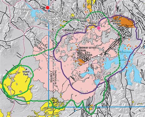 Map of the Yellowstone Caldera (purple border) with older calderas ...