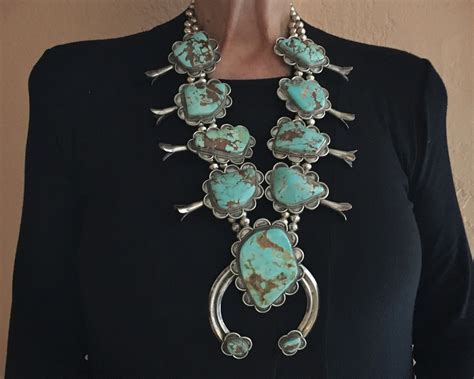 RESERVED || 490g Huge Turquoise Squash Blossom Necklace for Women or Men, Navajo Native American ...