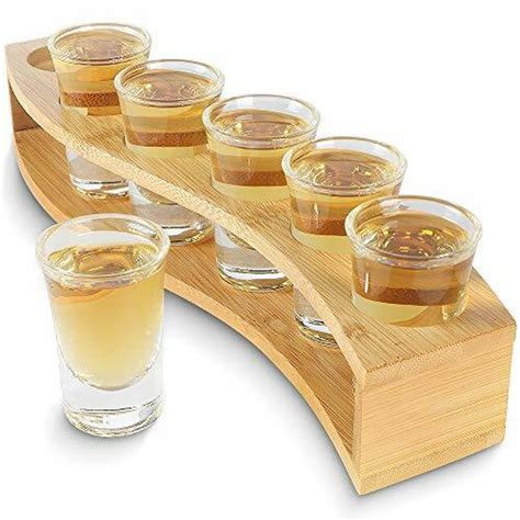 Shot Glass Set 1oz/30ml Shot Glass Set. Bamboo Shot Glass Holder, 6pcs Shot Glass Set, Perfect ...