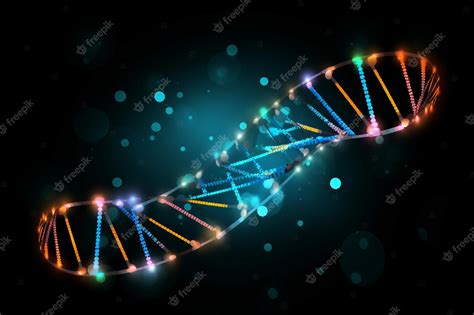 Premium Photo | A dna strand with blue and green lights on a dark background.