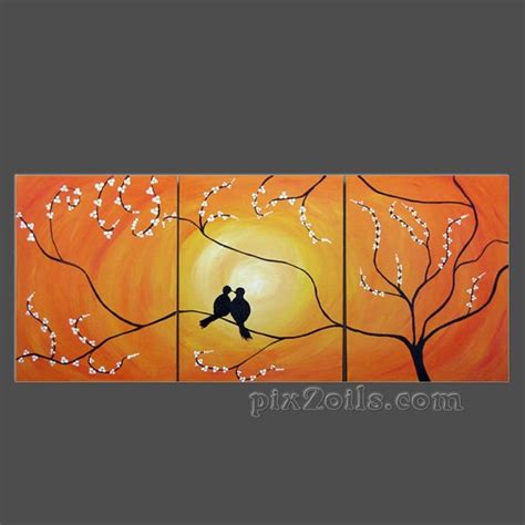 Birds in Tree Branch Painting,Large Art canvas ORIGINAL Romantic Lovers ...