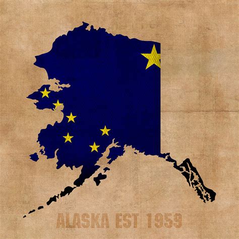 Alaska State Flag Map Outline With Founding Date on Worn Parchment ...