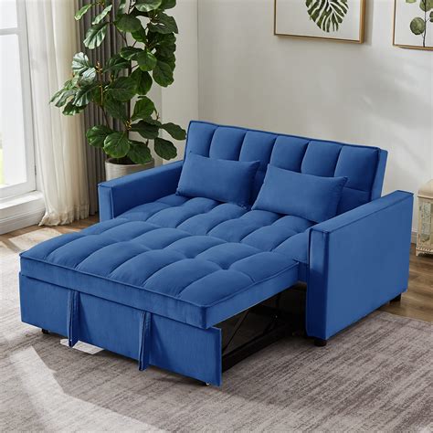 Buy KLMM Modern Convertible Sofa Bed with Adjustable Backrest and 2 Lumbar Pillows, Velvet ...