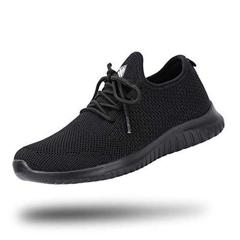 ALEADER Women's All Black Work Shoes Comfy Knit Tennis Walking Sneakers ...