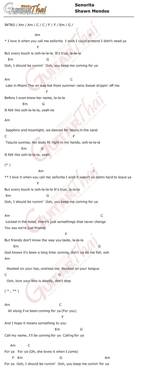 Senorita Shawn Mendes Guitar Chords - Sheet and Chords Collection