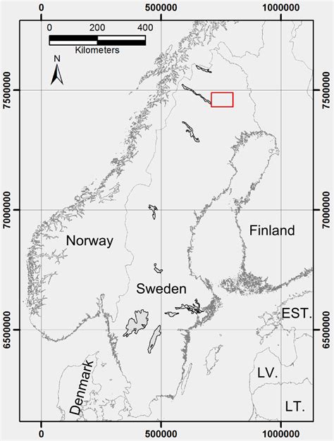 Map of Fennoscandia with the regional study area outlined in red ...