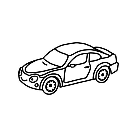 Funny toy car in black outline style on a white background. Coloring book for children. Vector ...