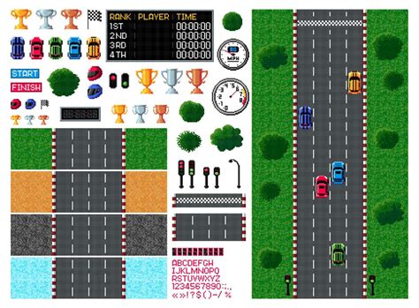 Pixel race, arcade game top view, 8 bit car racing 21519827 Vector Art at Vecteezy