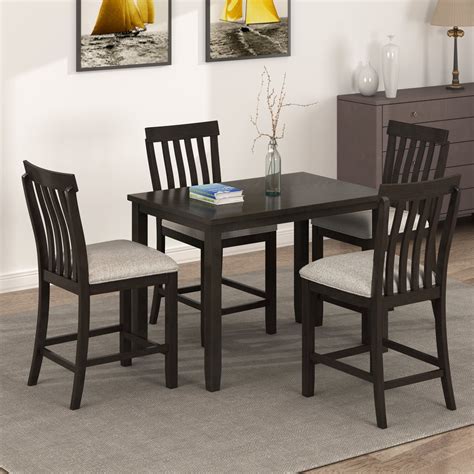 5 Piece Wooden Dining Table Set, Counter Height Dining Set Table and 4 ...