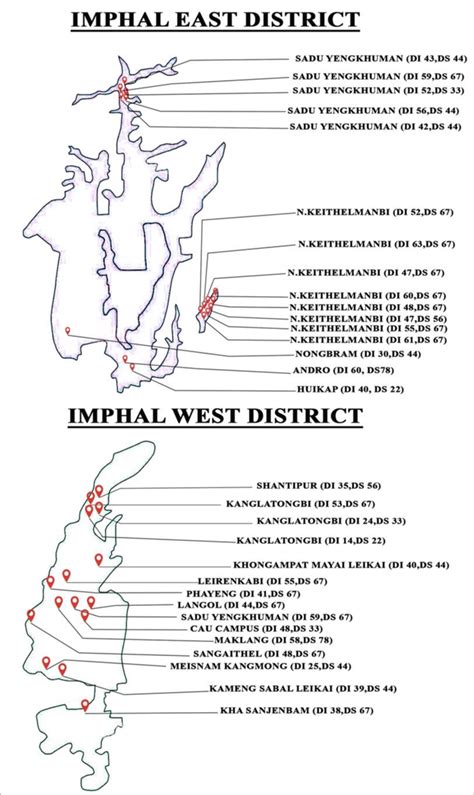 Map of Imphal East and Imphal West districts showing the surveyed areas ...