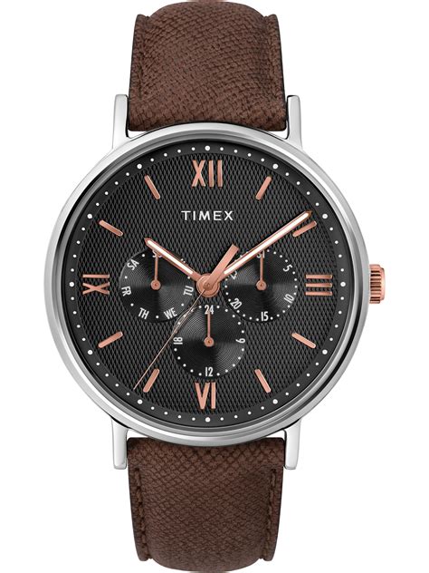 Timex Men's Southview 41mm Multifunction Brown/Black Leather Strap ...