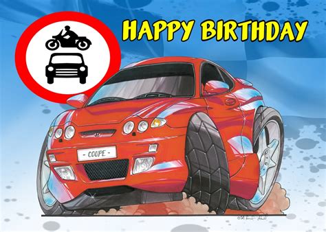 HYUNDAI COUPE RED KARTOONS BIRTHDAY CARD - Pink Bubblegum Gifts & Greeting Cards