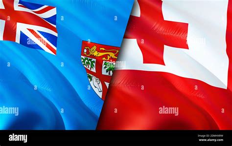 Fiji and Tonga flags. 3D Waving flag design. Fiji Tonga flag, picture ...