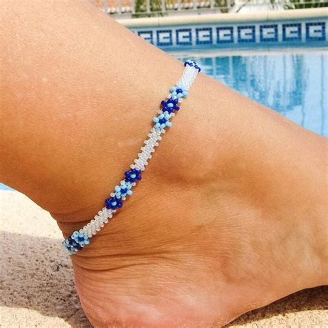 Seed bead Anklet beaded ankle bracelet Turquoise Daisy Ankle | Etsy | Pulseras de joyería ...