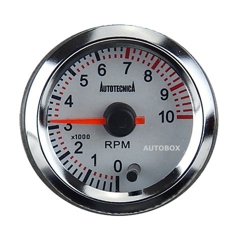 Autotecnica 10000 RPM Tachometer Electronic Analog Gauge White Face Tacho 52mm