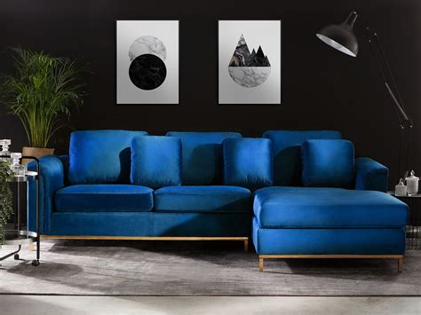 Left Hand Velvet Corner Sofa Navy Blue OSLO | Beliani.co.uk