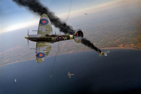 F L I G H T A R T W O R K S | Spitfires in Channel dogfight art prints and canvas prints