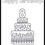 CUTE! Printable Happy 8th Birthday Cake Coloring Page - The Art Kit