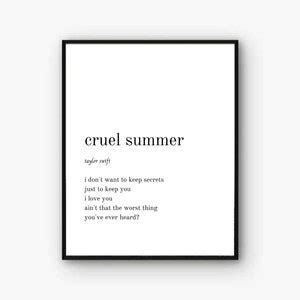 Taylor Swift 'Cruel Summer' Lyrics Printable Download | Etsy
