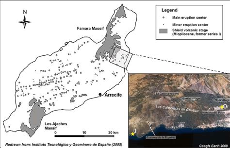 Major and minor volcanic eruption centers on Lanzarote. The NE-SW... | Download Scientific Diagram