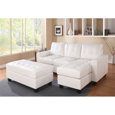 ACME Modern Lyssa Faux Leather Sectional with Ottoman in White | Cymax Business