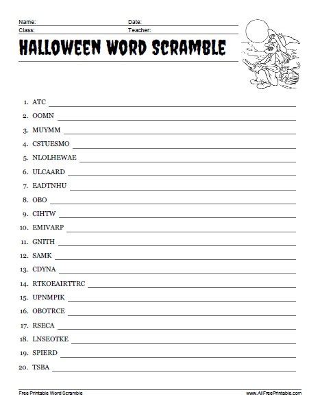 Halloween Word Scramble – Free Printable