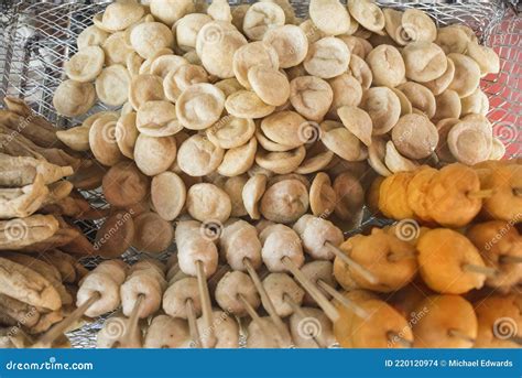 Top View of Local Filipino Street Food - Kikiam, Fishballs, Squid Balls ...