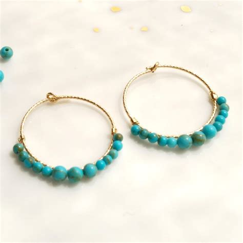 Gold filled and turquoise hoop earrings - NicteShop